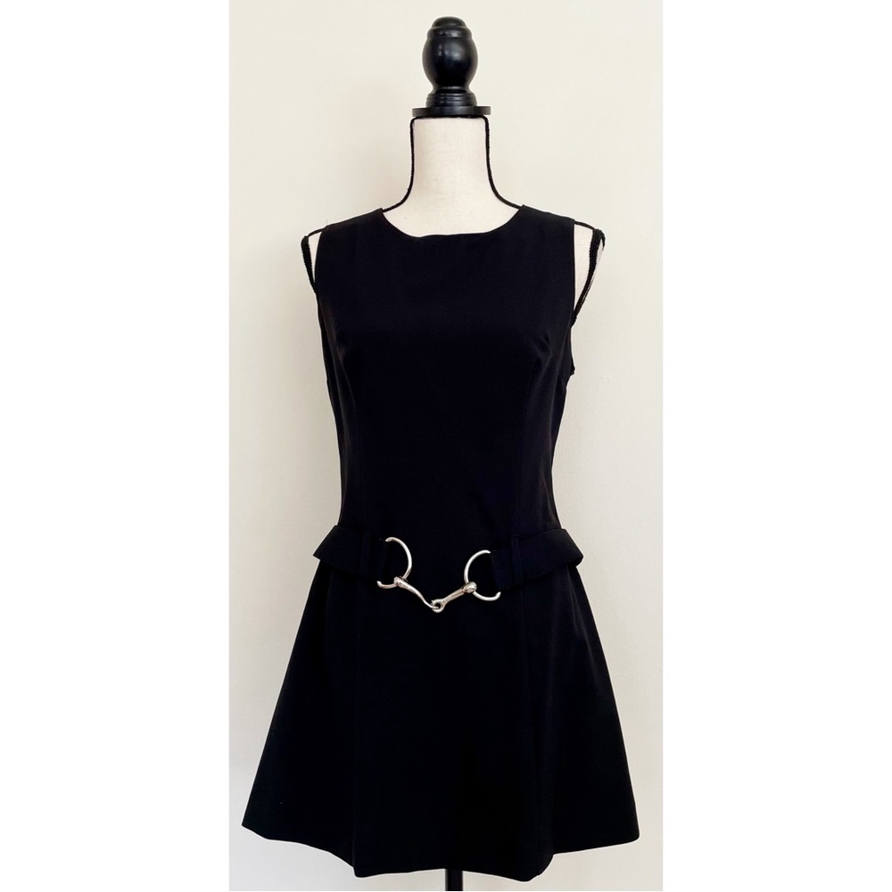 SOLD :: Vintage 90s Does 60s Belted Little Black Dress - Picture 2 of 5